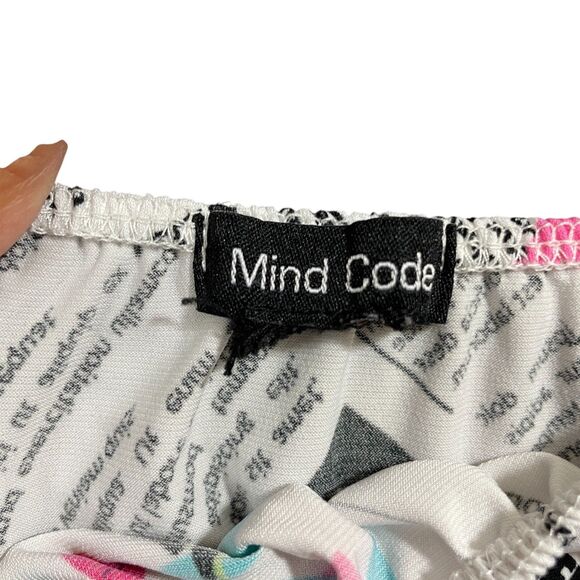 Mind Code Crop Top (see measurements) Newspaper Print Design Puff Sleeve - Picture 3 of 4